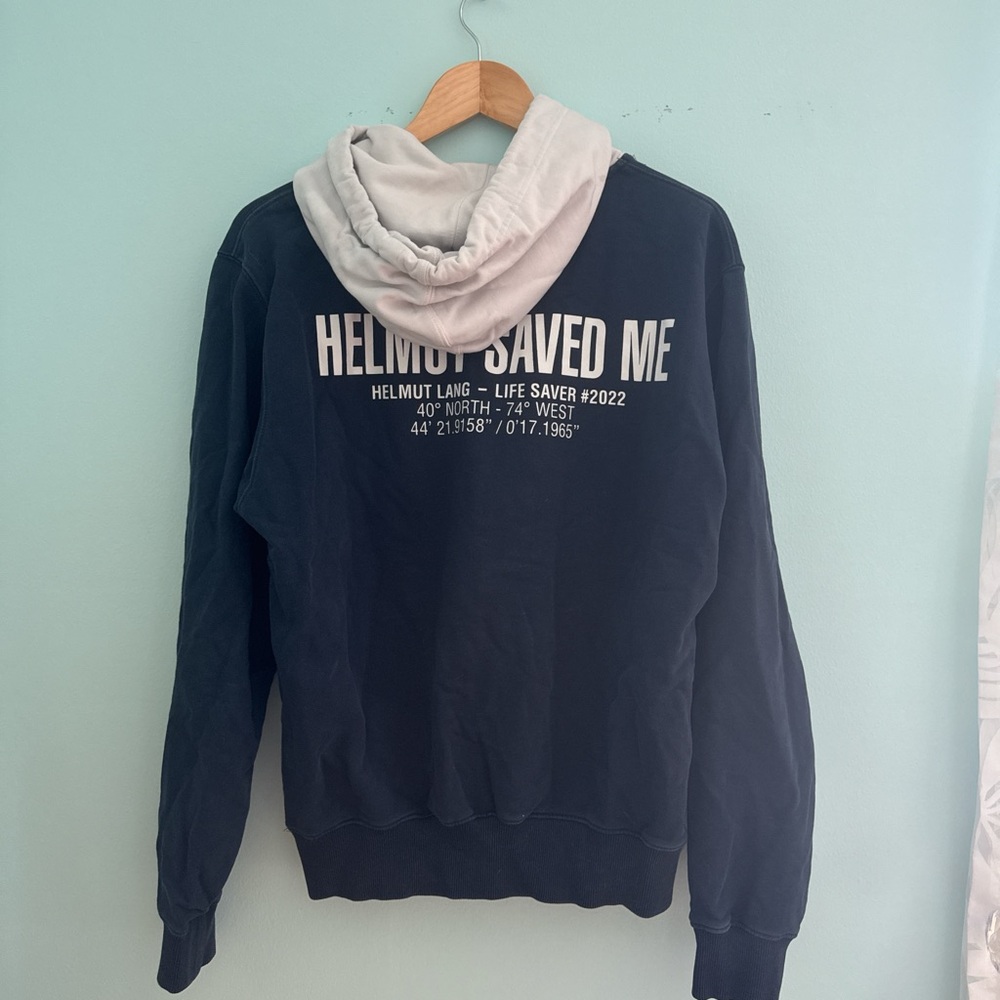Helmut Lang Navy and White Graphic Hoodie